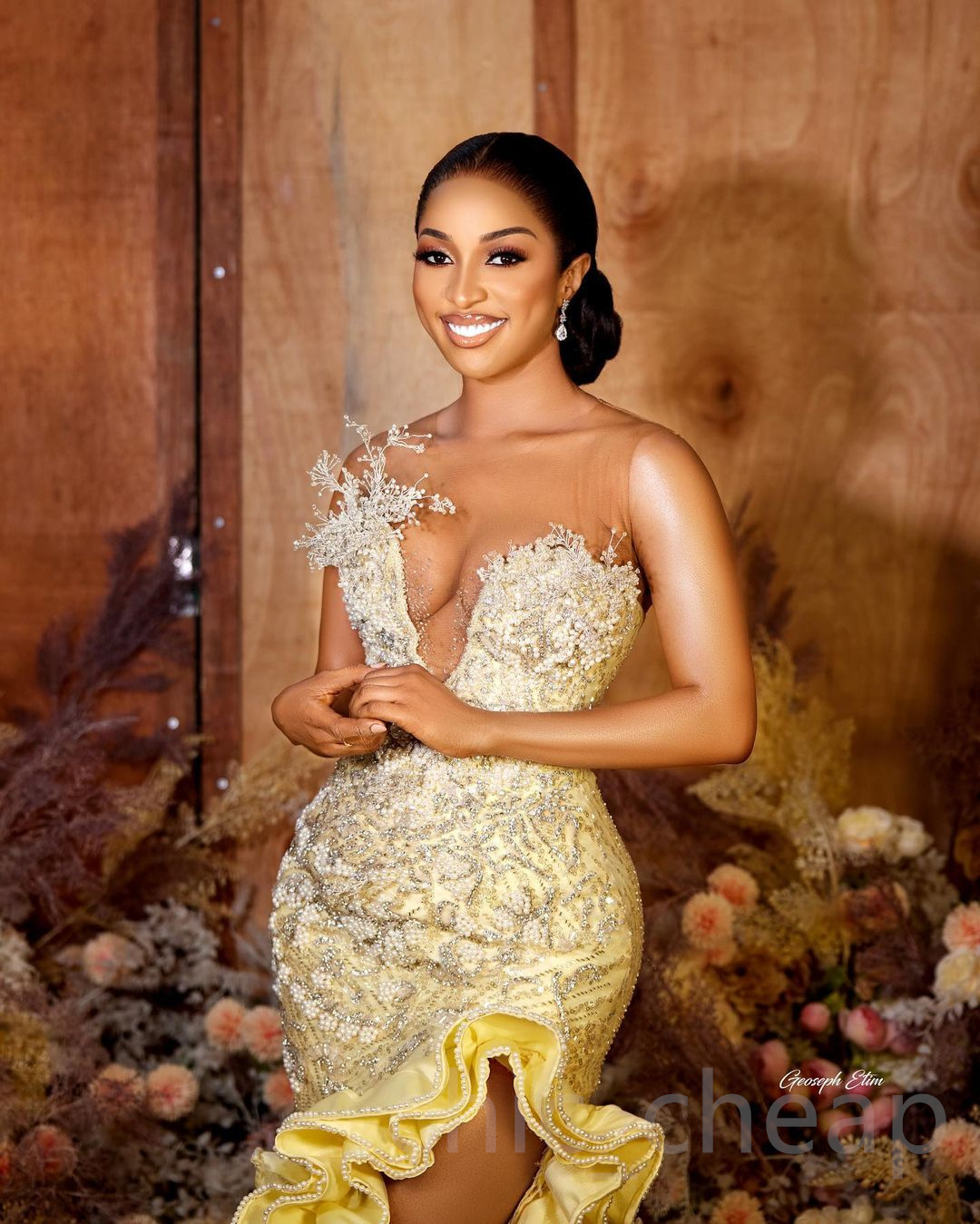 Arabic Aso Ebi Yellow Mermaid Prom Dresses Beaded Crystals Pearls Evening Formal Party Second Reception Birthday Engagement Gowns Dress ZJ 6660306