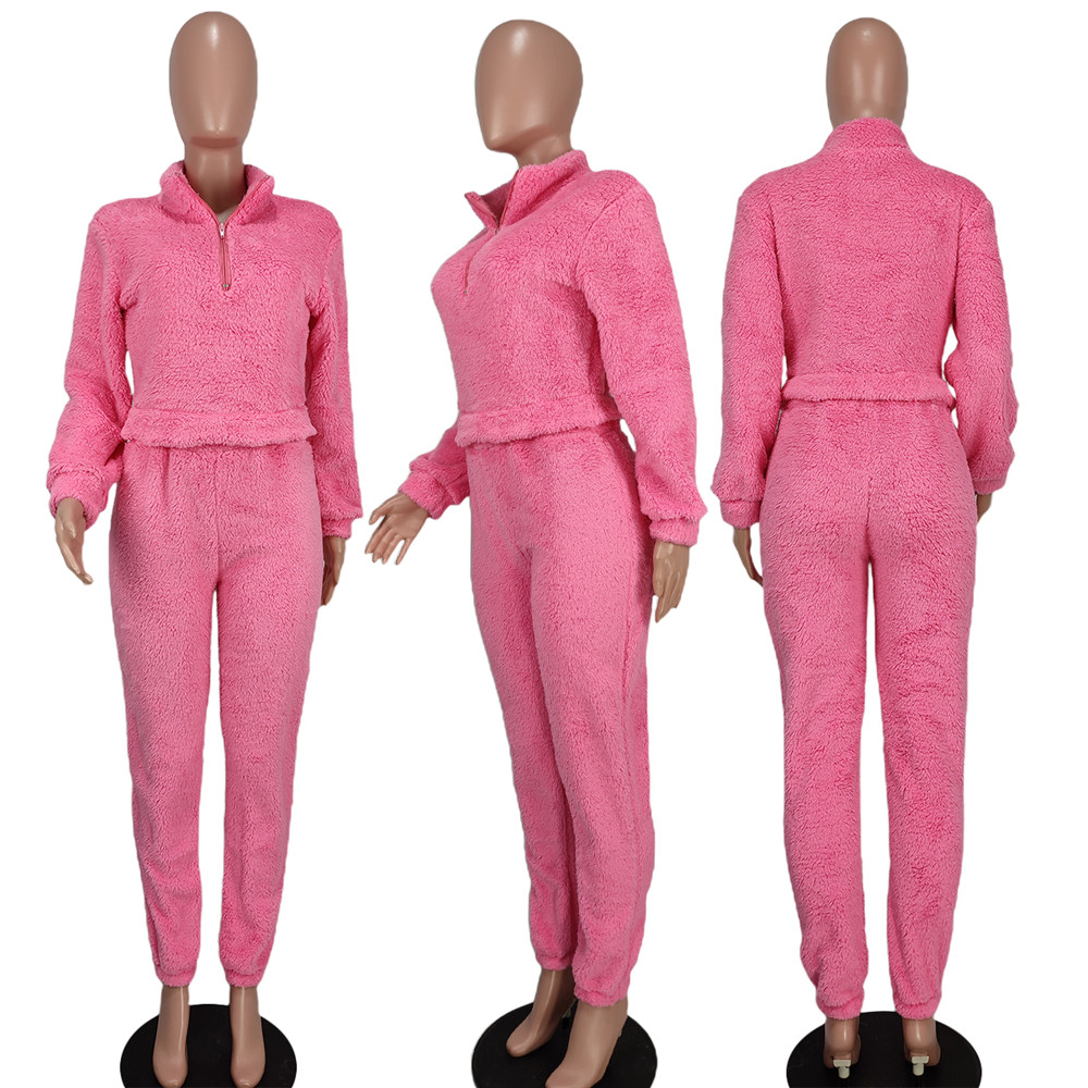 Fall Winter Women Tracksuits Fleece Sweatsuits Long Sleeve Pullover Top and Pants Two Piece Sets Casual Solid Outfits Thick Warm Sportswear Jogging su
