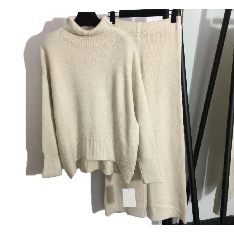 23SS Autumn and winter new fashion womens sets temperament knitting suit high collar loose pullover sweater high waist wide leg Women Two Piece Pants, Gray 
23SS Autumn and winter new fashion womens sets temperament knitting suit high collar loose pullover sweater high waist wide leg Women Two Piece Pants, Gray