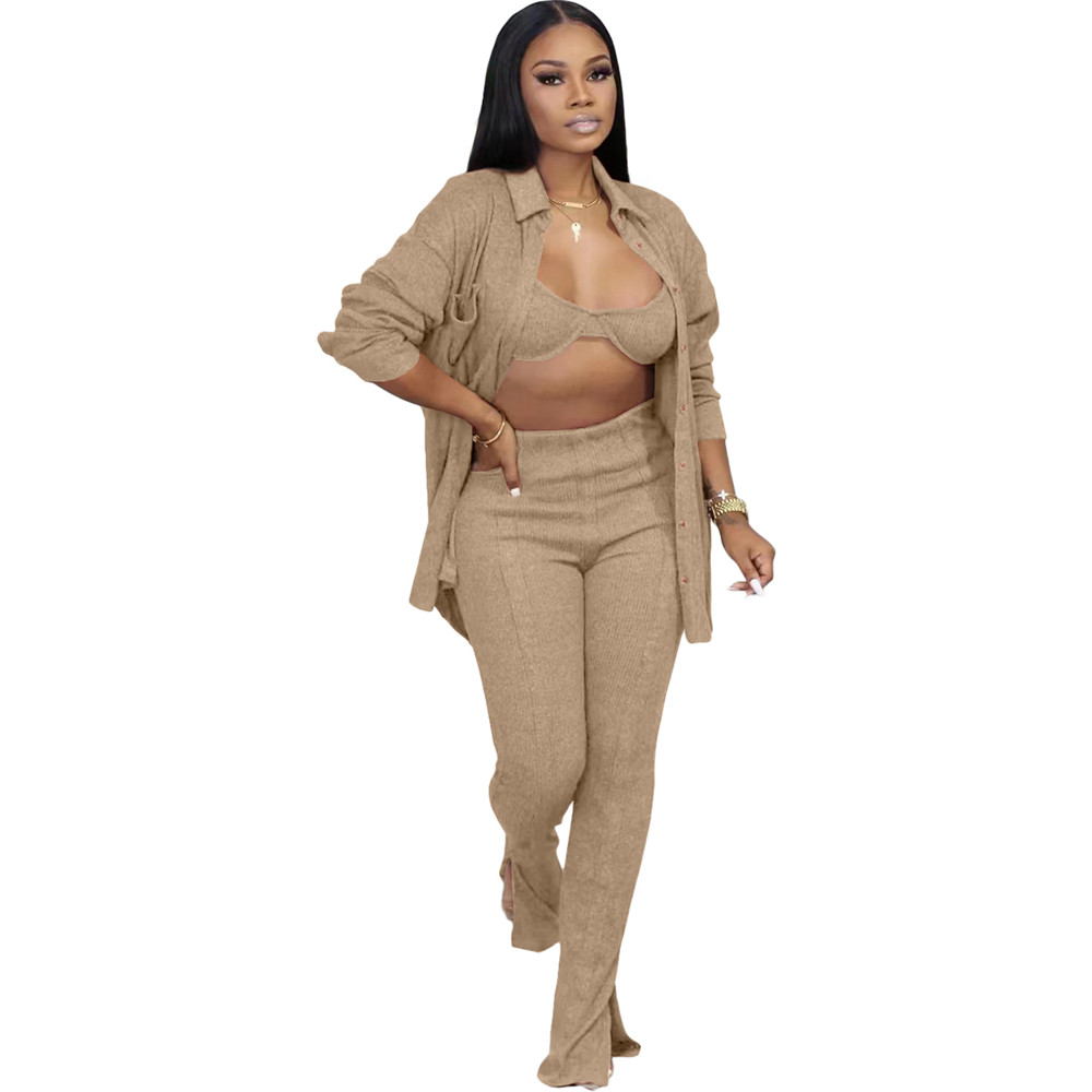 Fall Winter Knitted Tracksuits 3 Pieces Sets Women Outfits Long Sleeve Cardigan Shirt tank top and Pants 3pcs Matching Set Casual Sports Suits Sweatsu