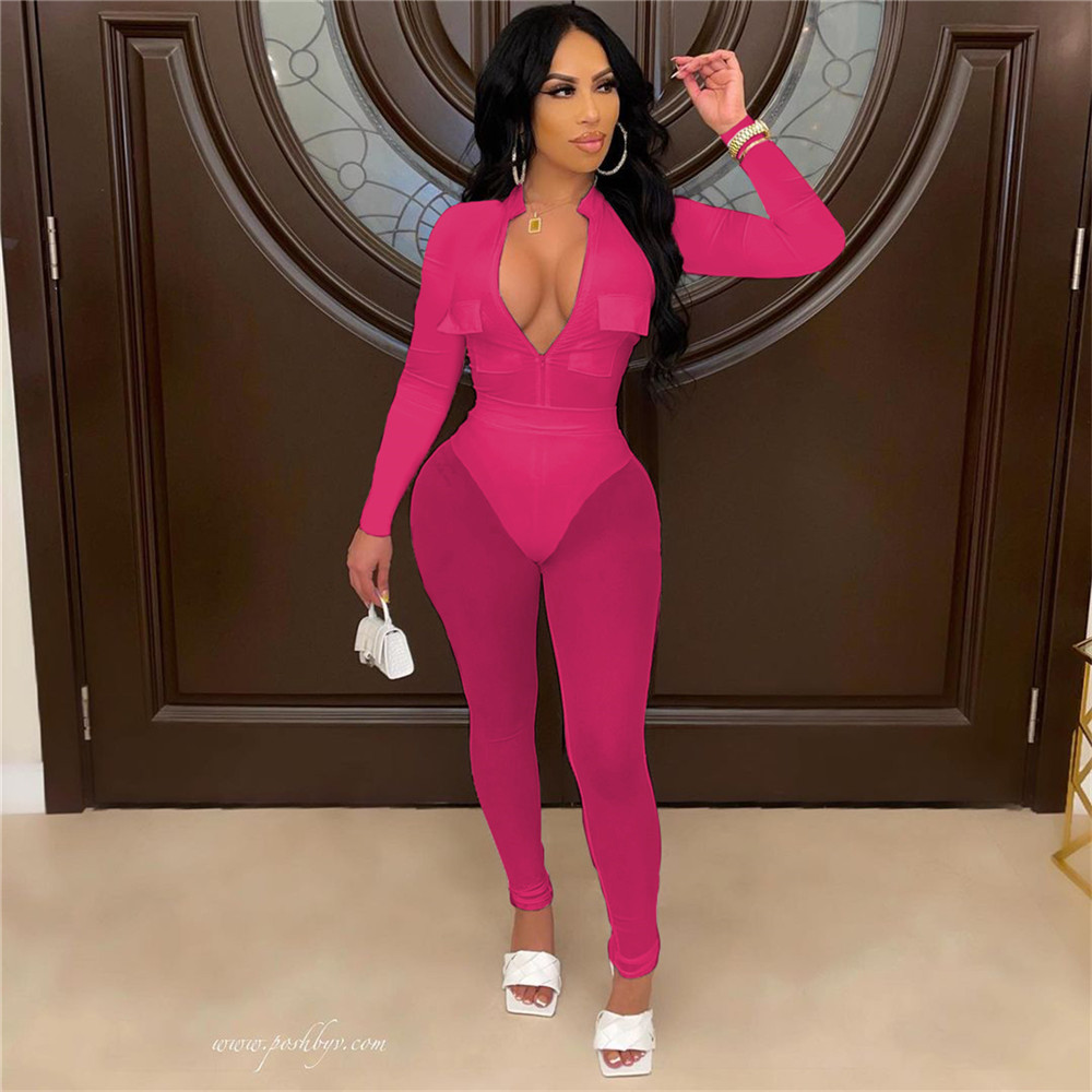 Bulk Wholesale Tracksuits Women Sexy Bodysuits and Mesh Pants Two Piece Sets Autumn Clothes Long Sleeve Rompers See Through Leggings Night Club Wear 8