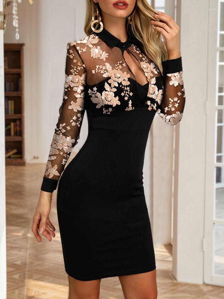 Casual Dresses Fashion Black Chic Sexy Turn-down Collar Night Out Party Dress Long Sleeve Contrast Sequin Sheer Mesh Midi
Casual Dresses Fashion Black Chic Sexy Turn-down Collar Night Out Party Dress Long Sleeve Contrast Sequin Sheer Mesh Midi
