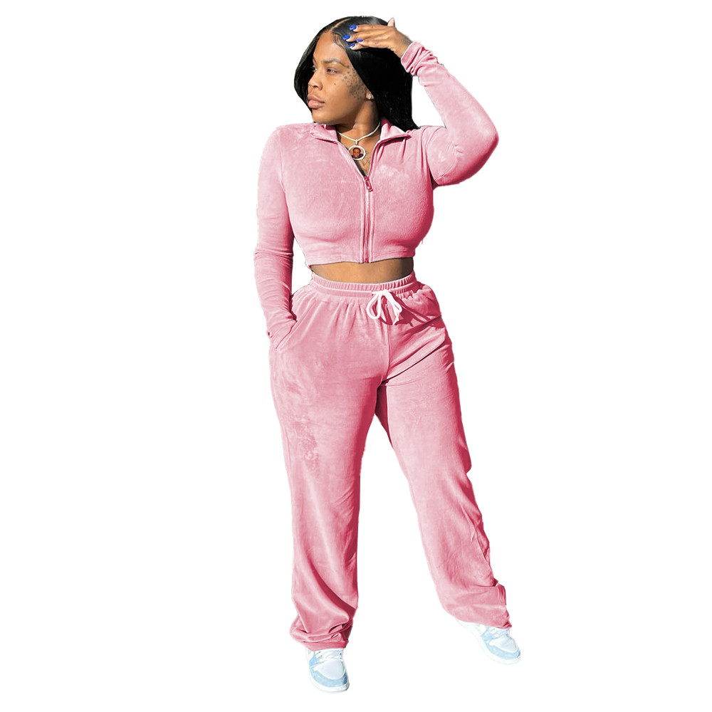 Fall Winter Velvet Tracksuits Women Sweatsuits Long Sleeve Jacket and Wide Leg Pants Two Piece Sets Matching Outfits Casual Jogging suits Sporswear 86