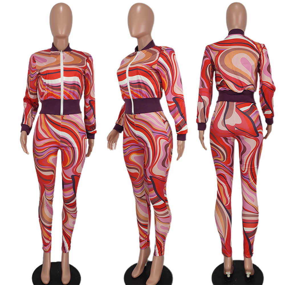 Wholesale Print Tracksuits Women Two Piece Sets Fall Winter Outfits Long Sleeve Jacket and Pants Sportswear Outwork Sweatsuits Outdooor Jogger Suits 8
