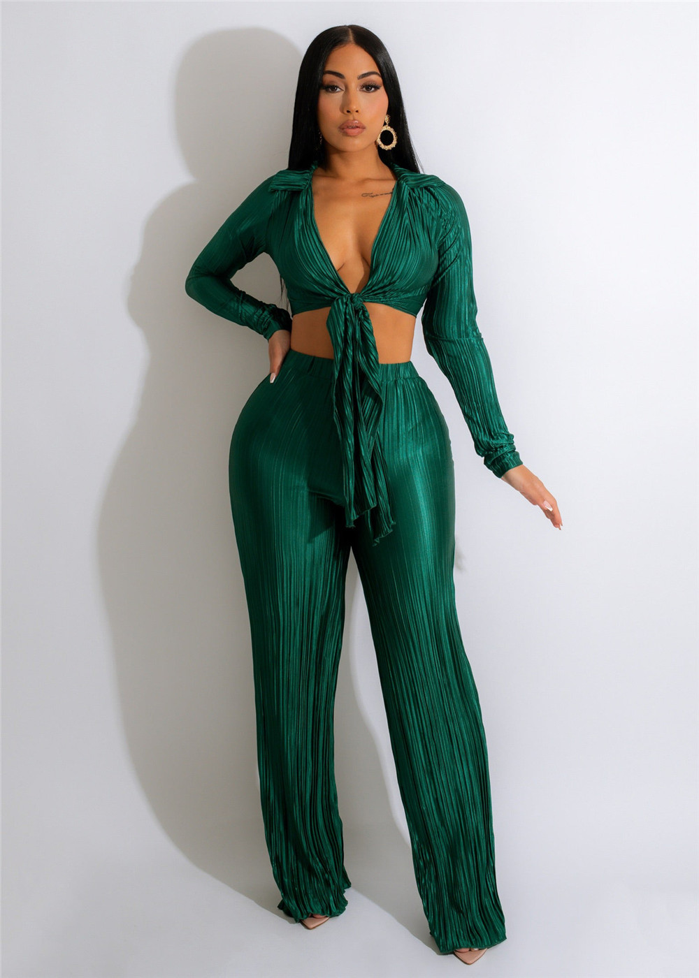 Wholesale Tracksuits Women Two Piece Sets Outfits Autumn Clothes Long Sleeve Bandage Shirt Top and Pants Matching Sets Casual Solid Sportswear 8609