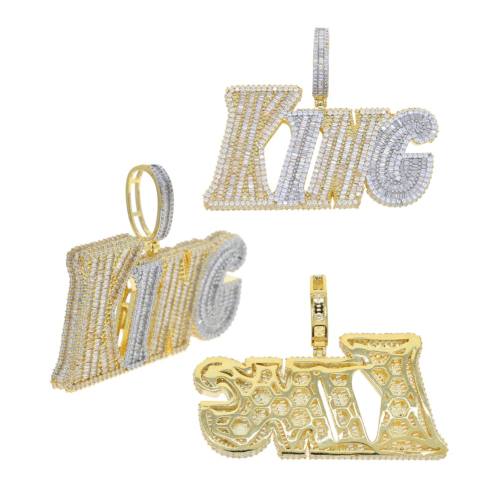 Iced Out Bling Cz Letter KING Pendant Chain Necklaces for Women Men HipHop Party Fashion Male Jewellery
