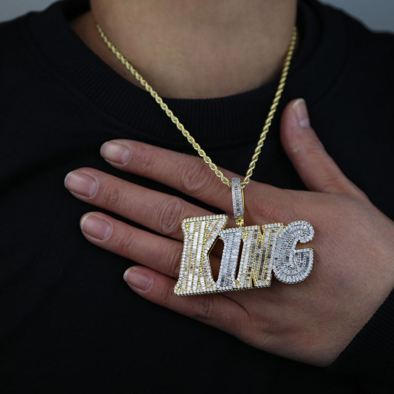 Iced Out Bling Cz Letter KING Pendant Chain Necklaces for Women Men HipHop Party Fashion Male Jewellery