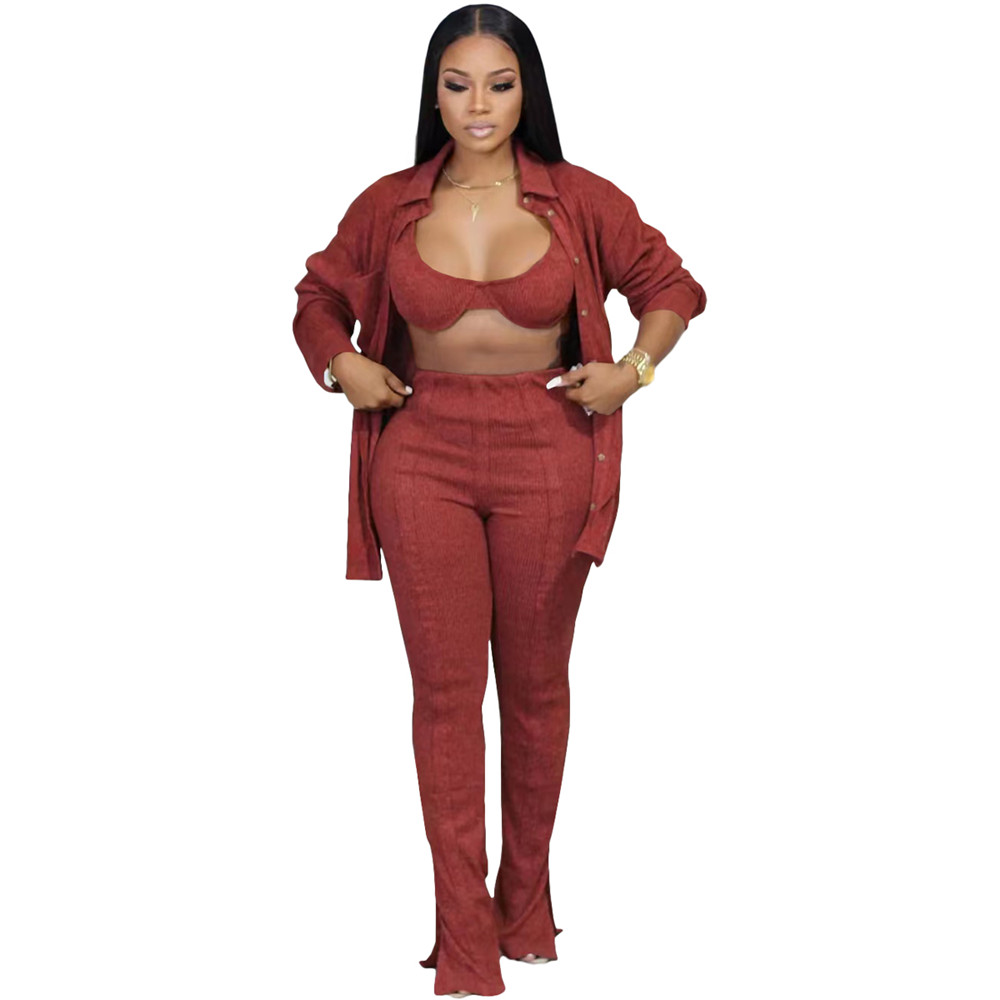 Fall Winter Knitted Tracksuits 3 Pieces Sets Women Outfits Long Sleeve Cardigan Shirt tank top and Pants 3pcs Matching Set Casual Sports Suits Sweatsu