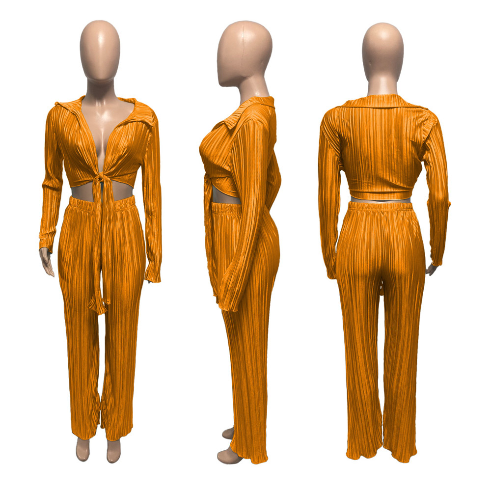 Wholesale Tracksuits Women Two Piece Sets Outfits Autumn Clothes Long Sleeve Bandage Shirt Top and Pants Matching Sets Casual Solid Sportswear 8609