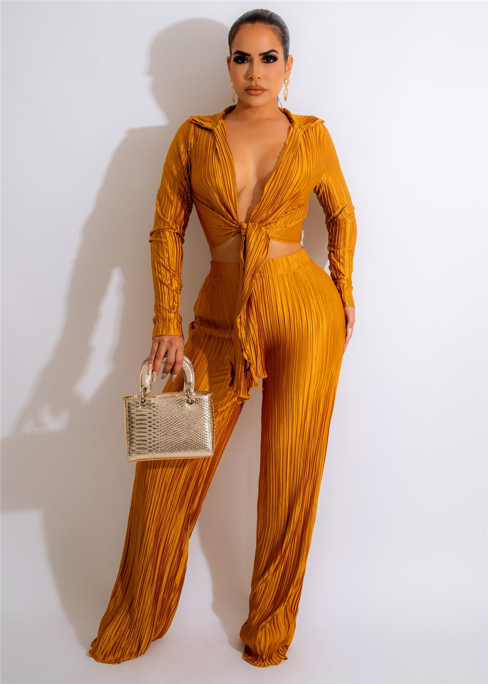 Wholesale Tracksuits Women Two Piece Sets Outfits Autumn Clothes Long Sleeve Bandage Shirt Top and Pants Matching Sets Casual Solid Sportswear 8609