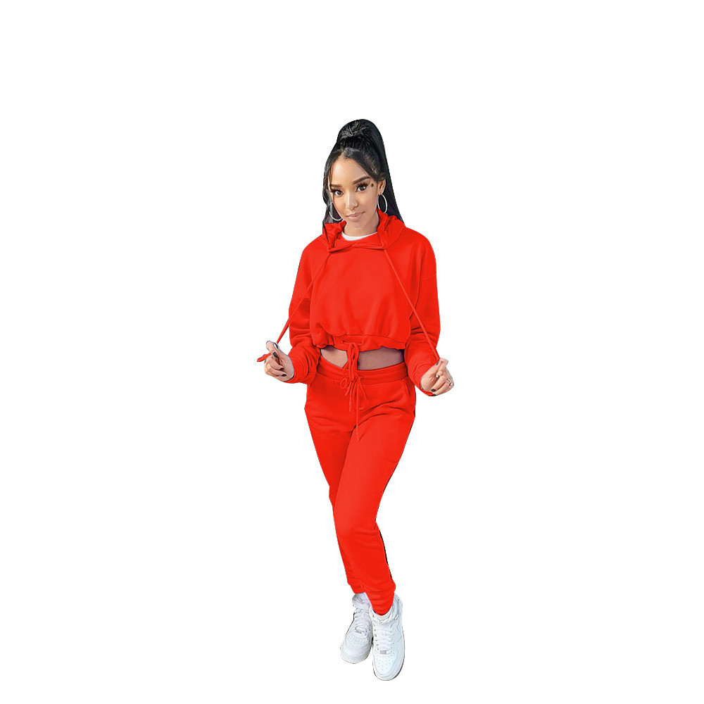 Fall Winter Women Tracksuits Plus size 2XL Jogger Suits Long Sleeve Outfits Bandage Hooded Hoodie and Pants Two Piece Sets Sweatsuits Casual Sportswea