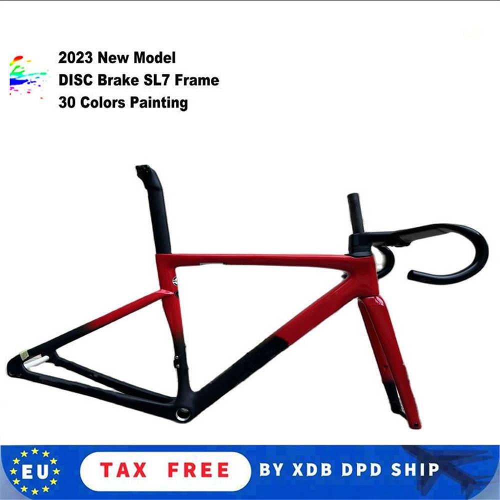 T1000 Custom Painting Sl7 Red Black Carbon Frames Disc Brake Road Bicycle Frameset With Handlebar