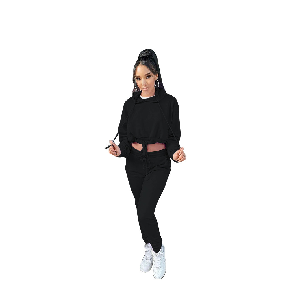 Fall Winter Women Tracksuits Plus size 2XL Jogger Suits Long Sleeve Outfits Bandage Hooded Hoodie and Pants Two Piece Sets Sweatsuits Casual Sportswea