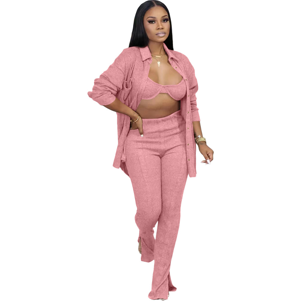 Fall Winter Knitted Tracksuits 3 Pieces Sets Women Outfits Long Sleeve Cardigan Shirt tank top and Pants 3pcs Matching Set Casual Sports Suits Sweatsu