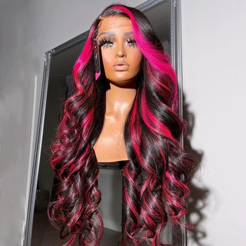 Pink Roots Brazilian Hair 13x4 Lace Front Wigs Body Wave Highlight Wig Simulation Human Hair For Black Women