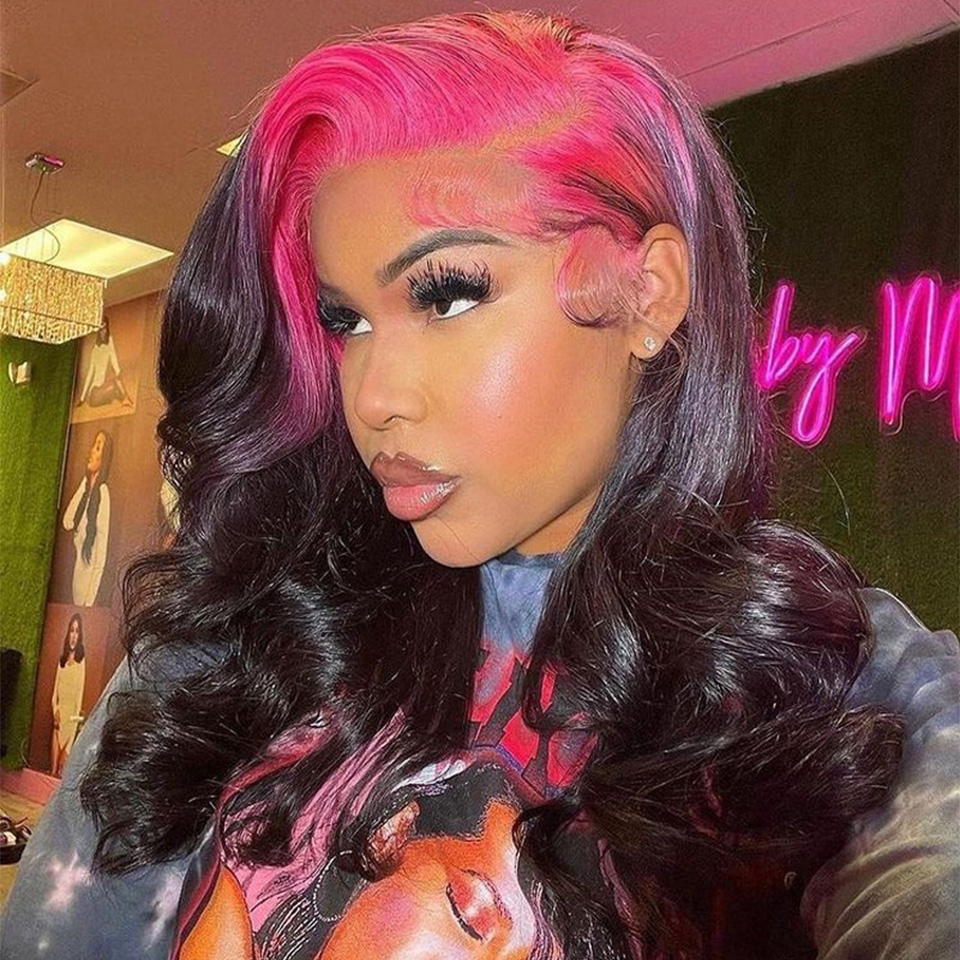 Pink Roots Brazilian Hair 13x4 Lace Front Wigs Body Wave Highlight Wig Simulation Human Hair For Black Women