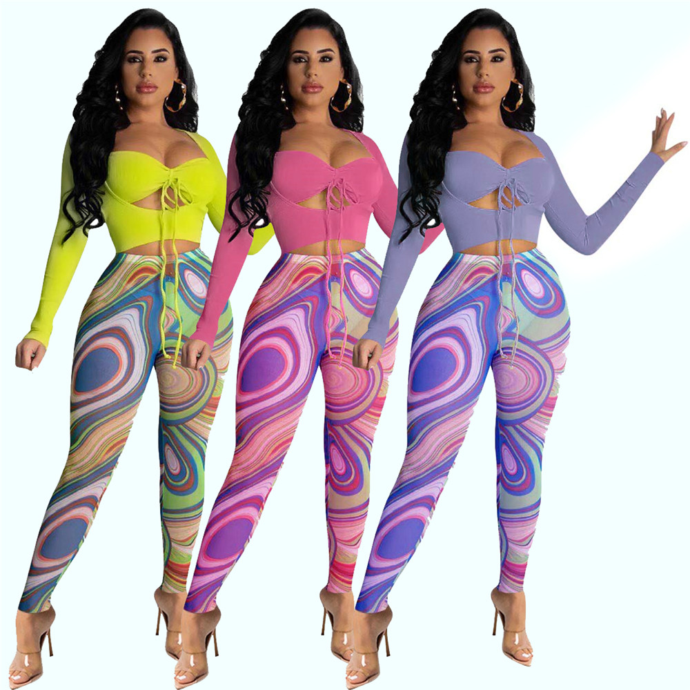 Wholesale Women Tracksuits Two Piece Set Autumn Outfits Long Sleeve Bandage Hollow Out Tops and Print Pants Mathing Sportswear Night Club Party Wear 8632, Mix color
Wholesale Women Tracksuits Two Piece Set Autumn Outfits Long Sleeve Bandage Hollow Out Tops and Print Pants Mathing Sportswear Night Club Party Wear 8632, Mix color