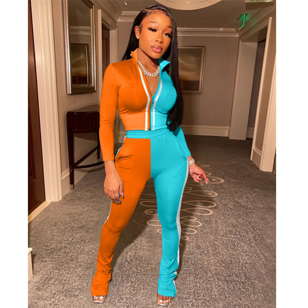 Women Tracksuits Fall Winter Outfits 2XL Long Sleeve Jacket and Pants Casual Patchwork Sportswear Outwork Sweatsuits Outdoor Jogger Suits Clothing 862