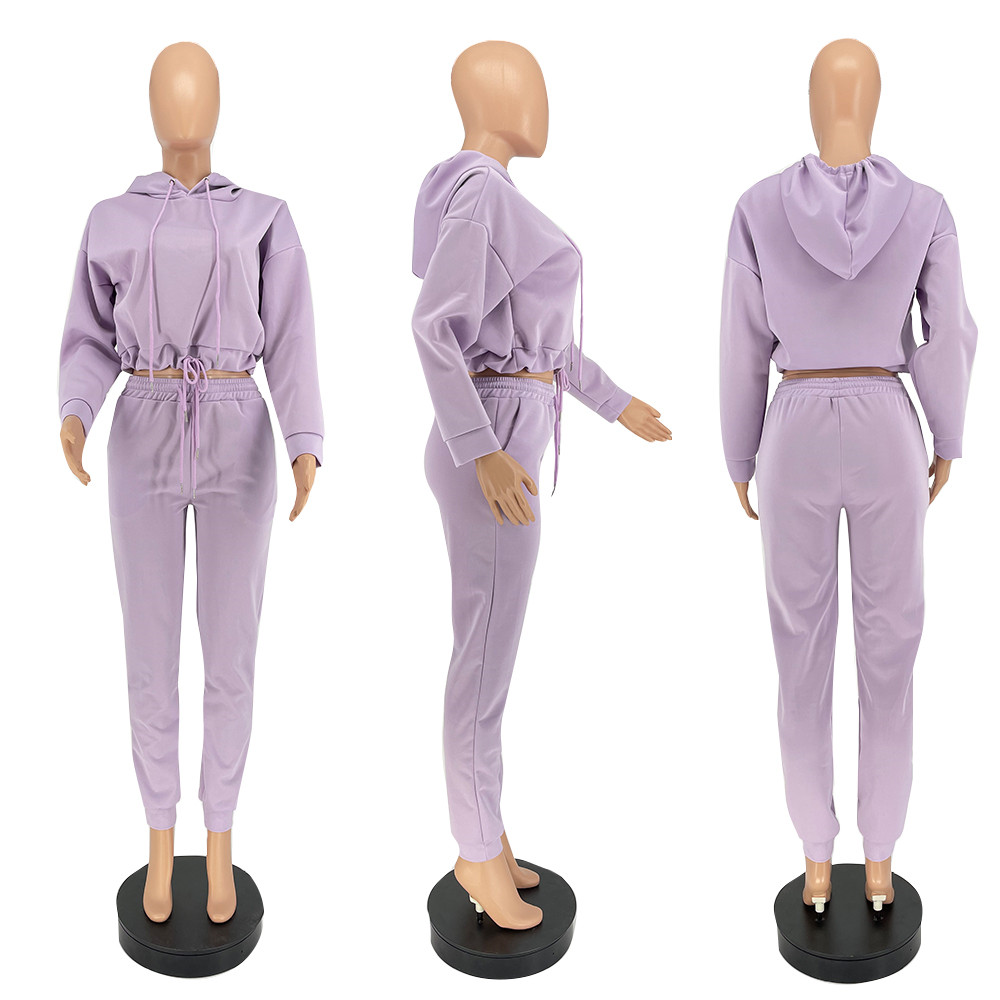 Fall Winter Women Tracksuits Plus size 2XL Jogger Suits Long Sleeve Outfits Bandage Hooded Hoodie and Pants Two Piece Sets Sweatsuits Casual Sportswea
