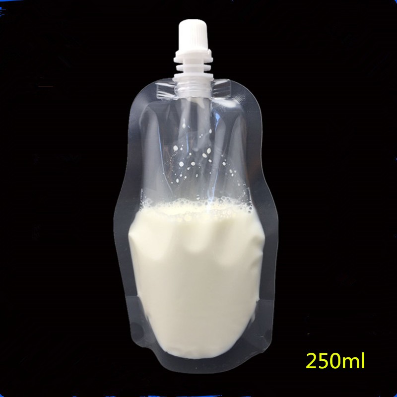250ml Stand-up Transparent Plastic Drink Packaging Bag Spout Pouch for Beverage Liquid DIY Juice Milk Coffee
