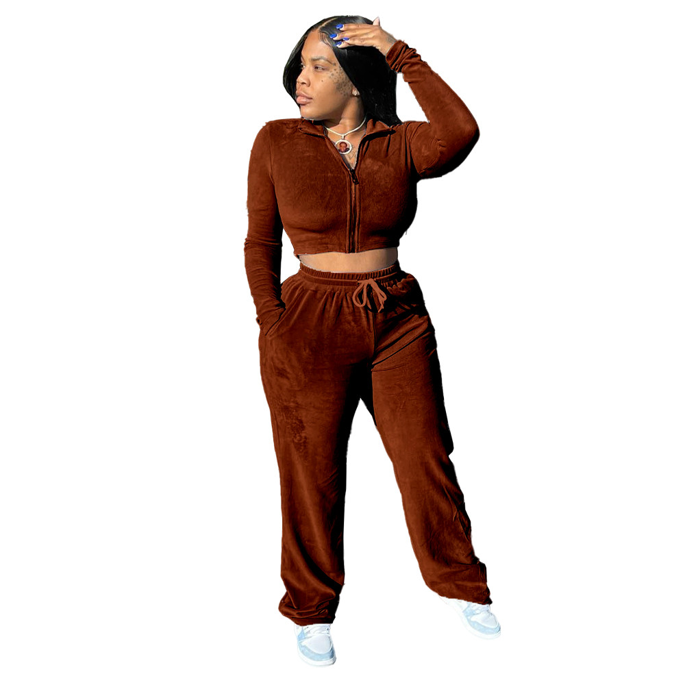 Fall Winter Velvet Tracksuits Women Sweatsuits Long Sleeve Jacket and Wide Leg Pants Two Piece Sets Matching Outfits Casual Jogging suits Sporswear 86