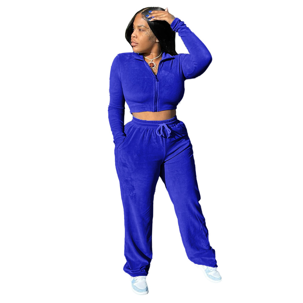 Fall Winter Velvet Tracksuits Women Sweatsuits Long Sleeve Jacket and Wide Leg Pants Two Piece Sets Matching Outfits Casual Jogging suits Sporswear 86
