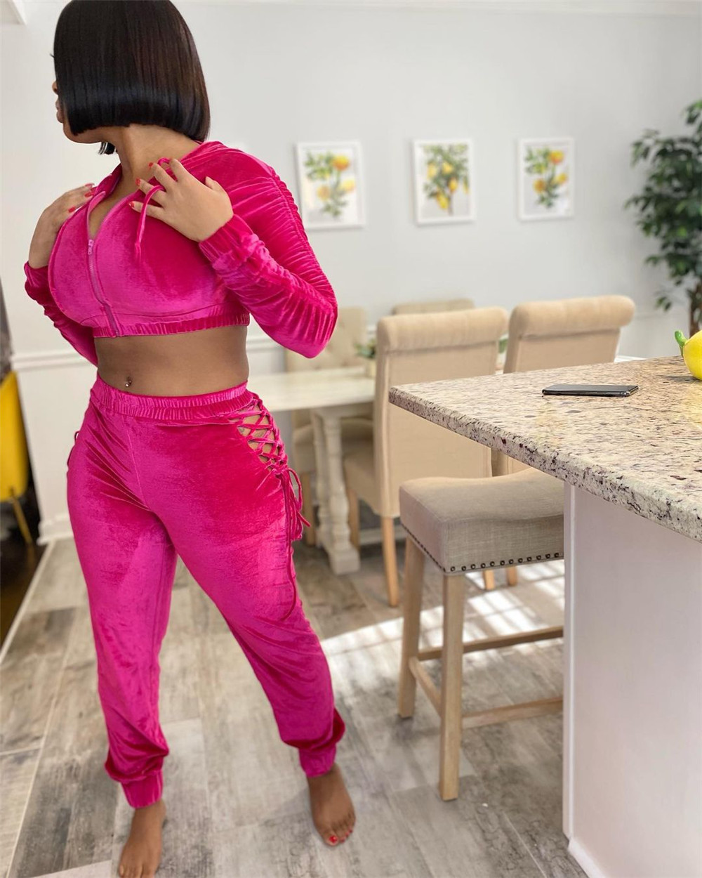Fall Winter Velvet Tracksuits Women Sweatsuits Long Sleeve Hooded Jacket and Bandage Pants Two Piece Sets Outwork Outfits Casual Jogger suits Sporswea
