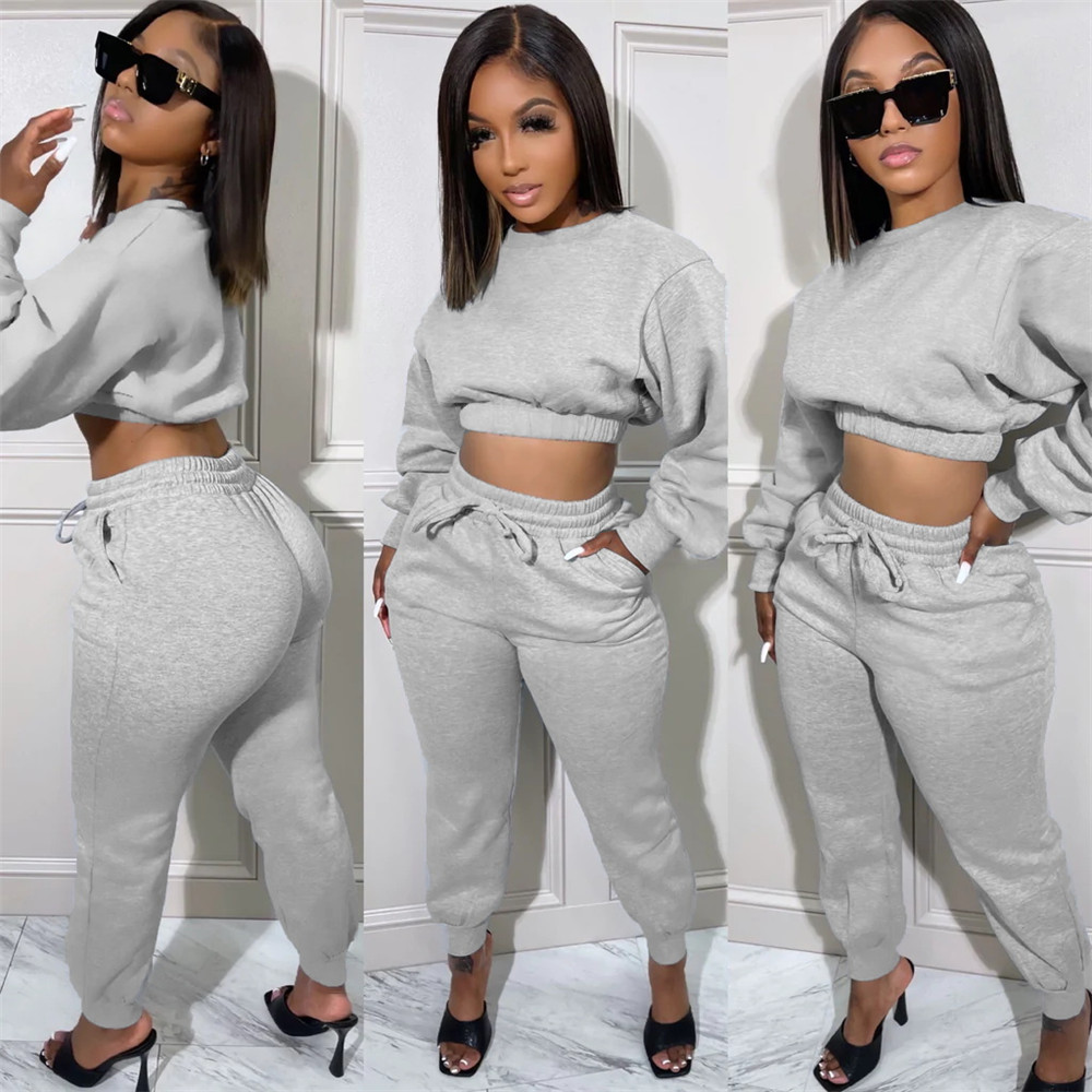 Fall Winter Jogger Suits Women Fleece Tracksuits Long Sleeve Pullover Hoodie And Sweatpants Two Piece Sets Matching Sweatsuits Casual Sportswear Cloth