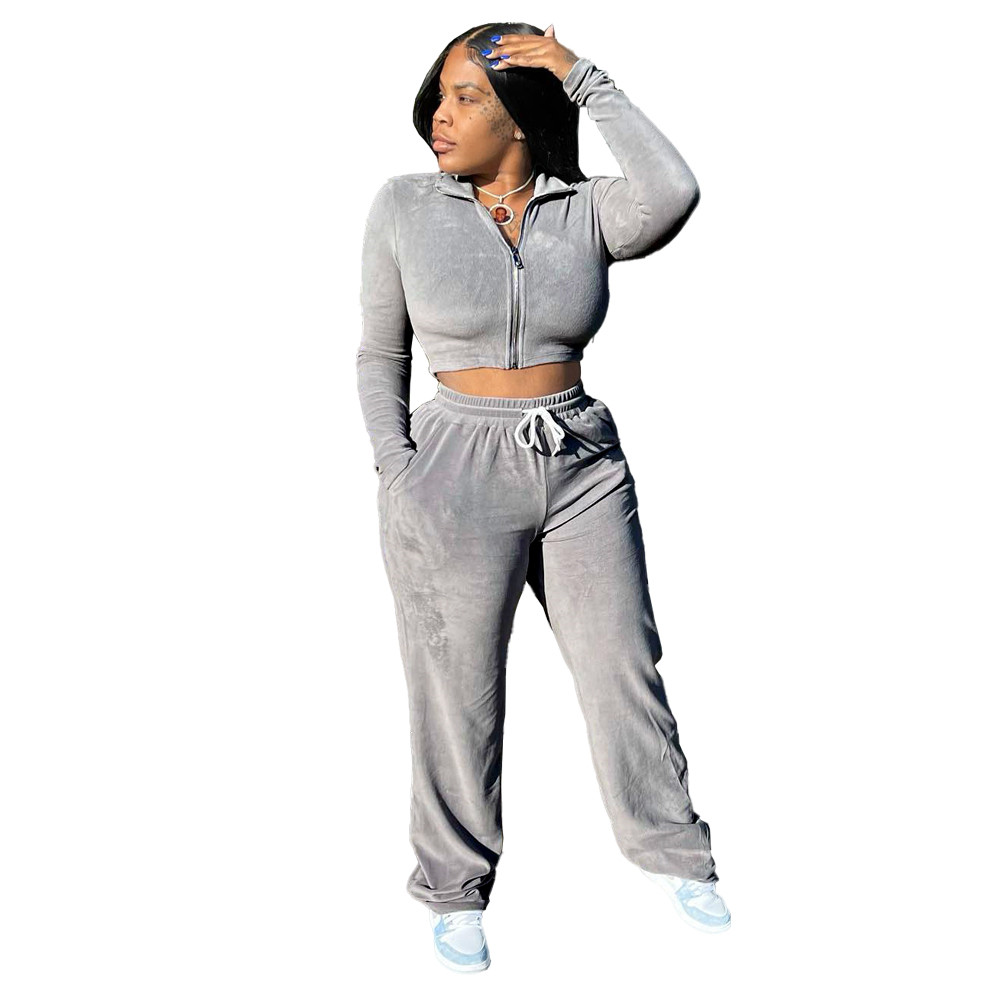 Fall Winter Velvet Tracksuits Women Sweatsuits Long Sleeve Jacket and Wide Leg Pants Two Piece Sets Matching Outfits Casual Jogging suits Sporswear 86