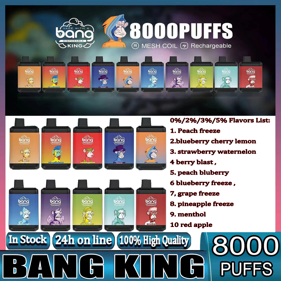 Original Bang King Puffs 8000 Disposable Rechargeable Vape Pen Device E Cigarette 650mah 15ml Cartridges pod Mesh Coil 10 Flavors Vaporizers 0% 2% 3% 5% Pick Out
Original Bang King Puffs 8000 Disposable Rechargeable Vape Pen Device E Cigarette 650mah 15ml Cartridges pod Mesh Coil 10 Flavors Vaporizers 0% 2% 3% 5% Pick Out