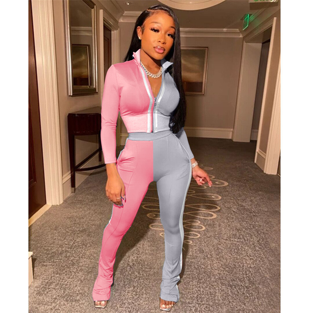 Women Tracksuits Fall Winter Outfits 2XL Long Sleeve Jacket and Pants Casual Patchwork Sportswear Outwork Sweatsuits Outdoor Jogger Suits Clothing 862