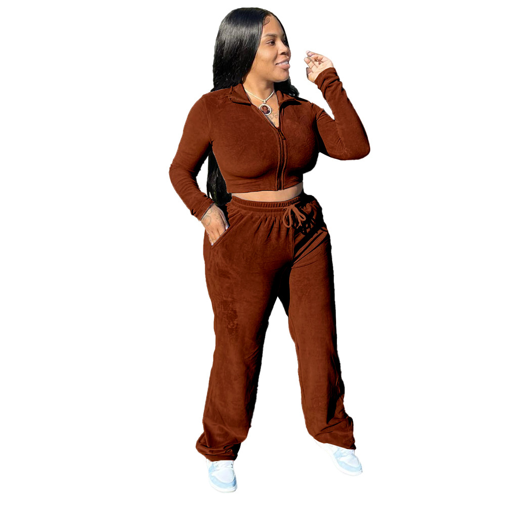 Fall Winter Velvet Tracksuits Women Sweatsuits Long Sleeve Jacket and Wide Leg Pants Two Piece Sets Matching Outfits Casual Jogging suits Sporswear 86