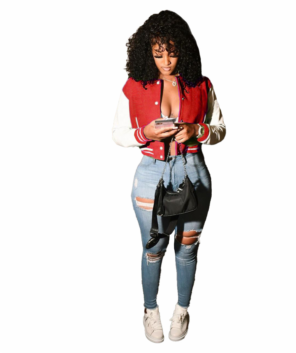 Fall Winter Baseball Uniform Jacket Women Clothes Plus size 2XL Romber Coat Casual Long Sleeve Patchwork Outerwear Fitness Print Jackets Bulk items 86