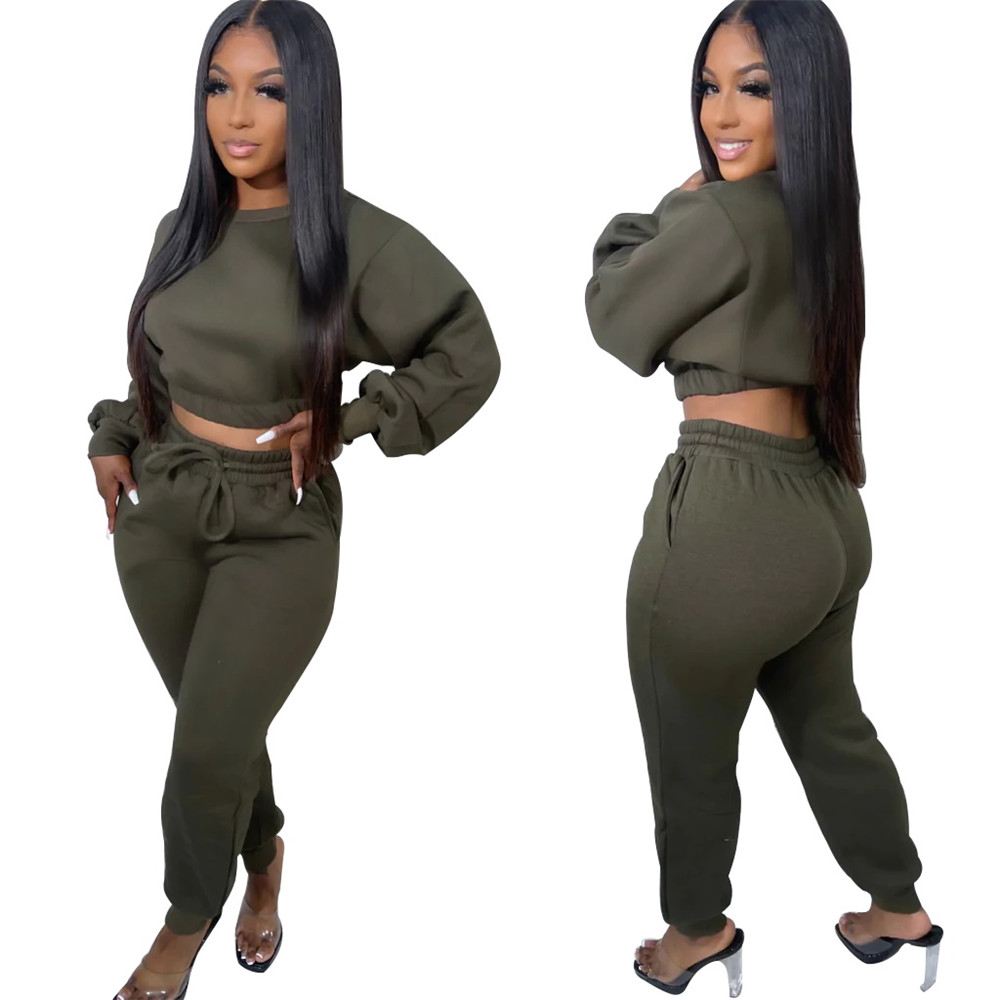 Fall Winter Jogger Suits Women Fleece Tracksuits Long Sleeve Pullover Hoodie And Sweatpants Two Piece Sets Matching Sweatsuits Casual Sportswear Cloth
