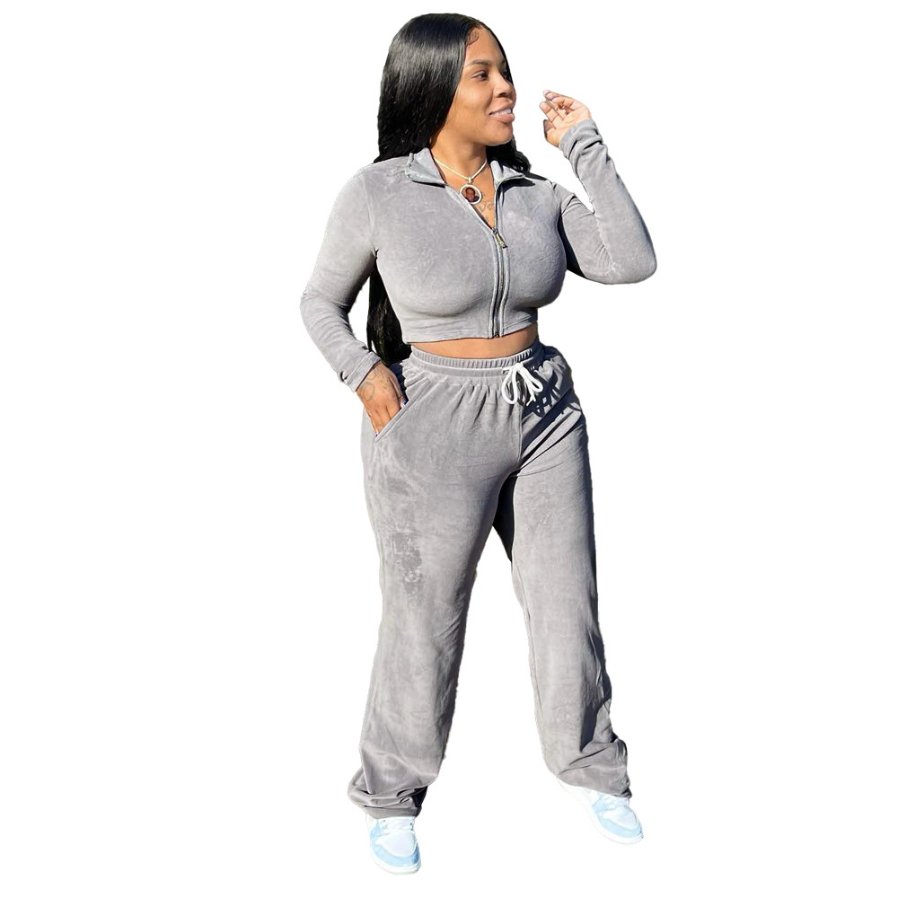 Fall Winter Velvet Tracksuits Women Sweatsuits Long Sleeve Jacket and Wide Leg Pants Two Piece Sets Matching Outfits Casual Jogging suits Sporswear 86