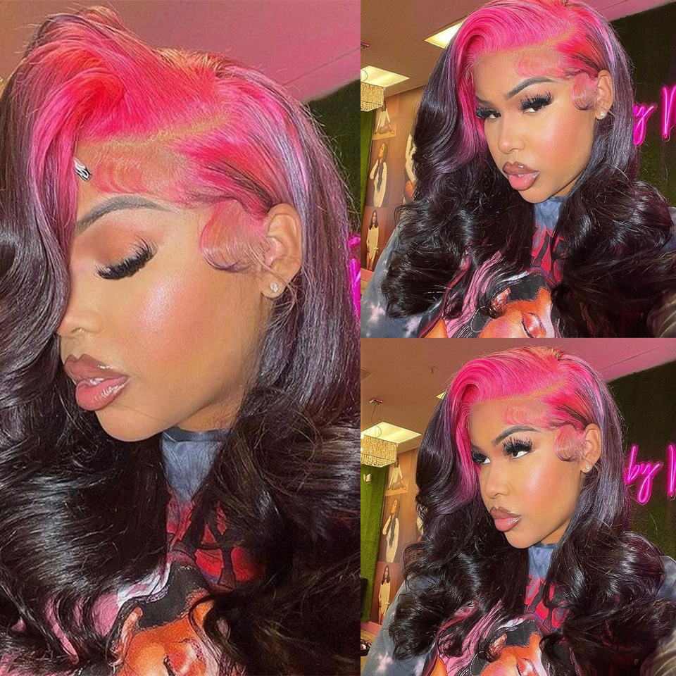 Pink Roots Brazilian Hair 13x4 Lace Front Wigs Body Wave Highlight Wig Simulation Human Hair For Black Women