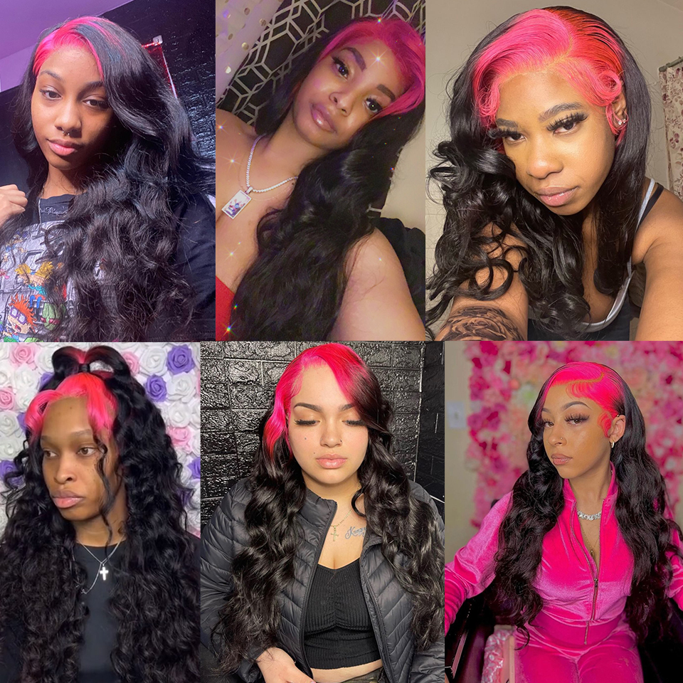 Pink Roots Brazilian Hair 13x4 Lace Front Wigs Body Wave Highlight Wig Simulation Human Hair For Black Women