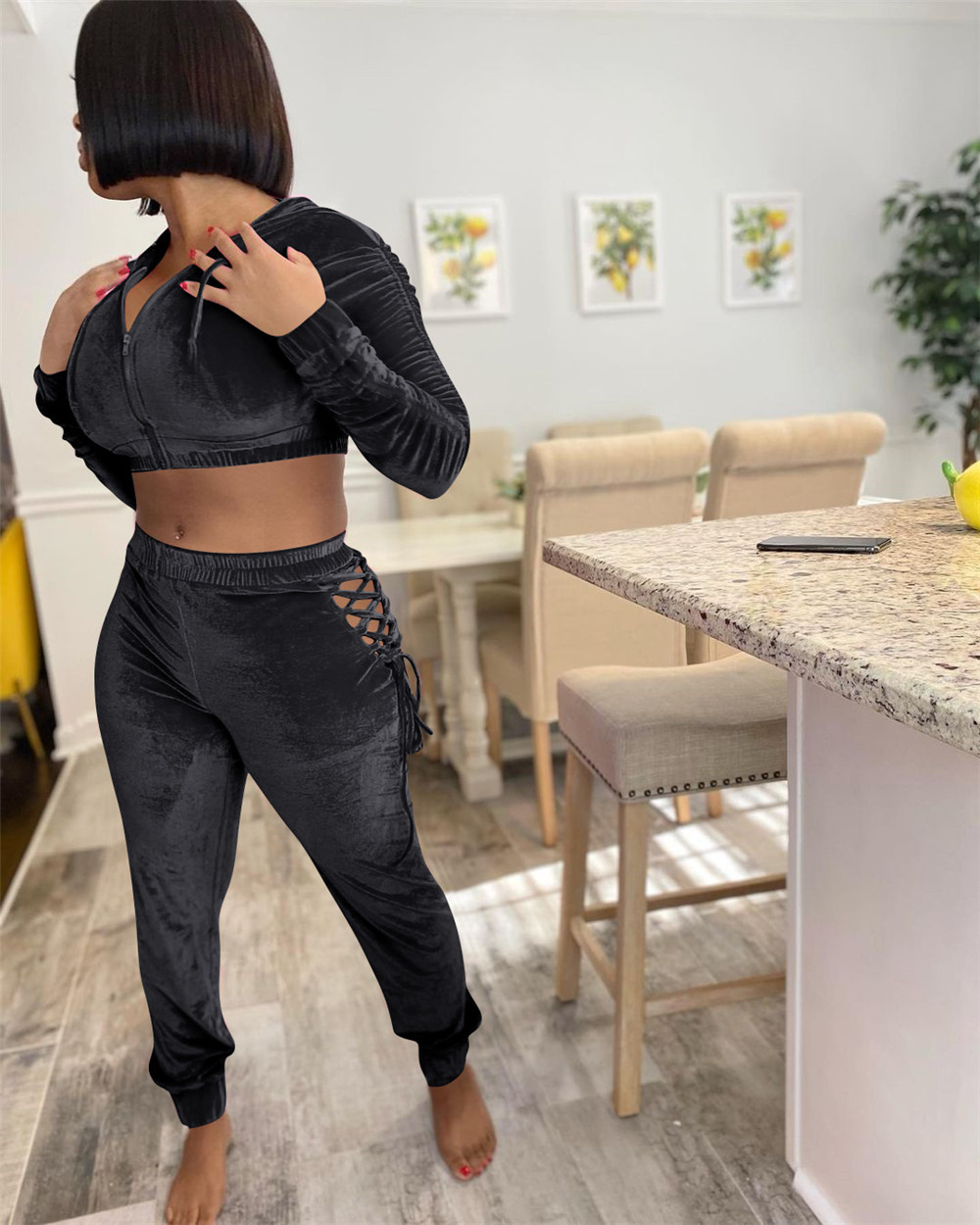 Fall Winter Velvet Tracksuits Women Sweatsuits Long Sleeve Hooded Jacket and Bandage Pants Two Piece Sets Outwork Outfits Casual Jogger suits Sporswea