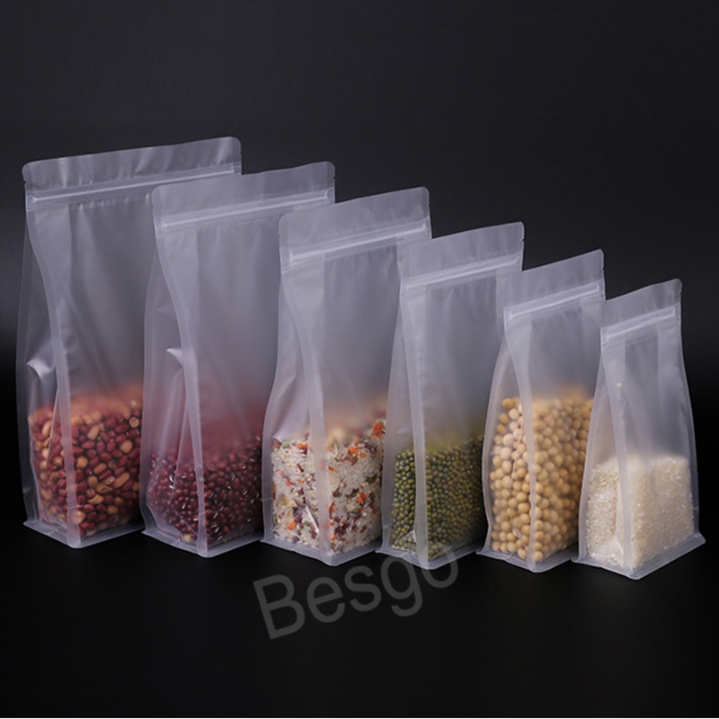 6 Sizes Plastic Matt Transparent Storage Bags Heat Sealable Resealable Zip Stand-Up Pouch Food Bean Storage Packaging Bag BH8183 TQQ