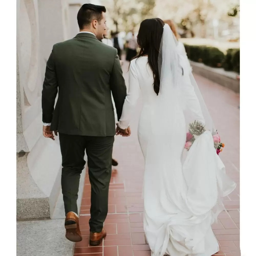 Satin Mermaid Modest Bridal Gowns Long Sleeves Elegant Country Western Women Modest Custom Made Wedding Dresses