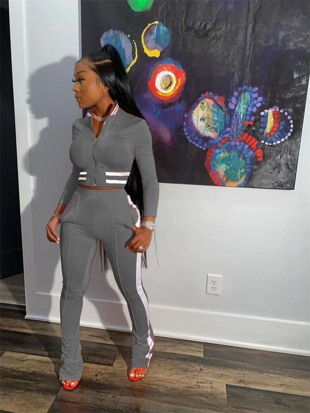 Fall Winter Clothes Women Tracksuits Plus size 2XL Outfits Long Sleeve Jacket and Pants Casual Solid Sportswear Outwork Sweatsuits Outdoor Jogging Sui
