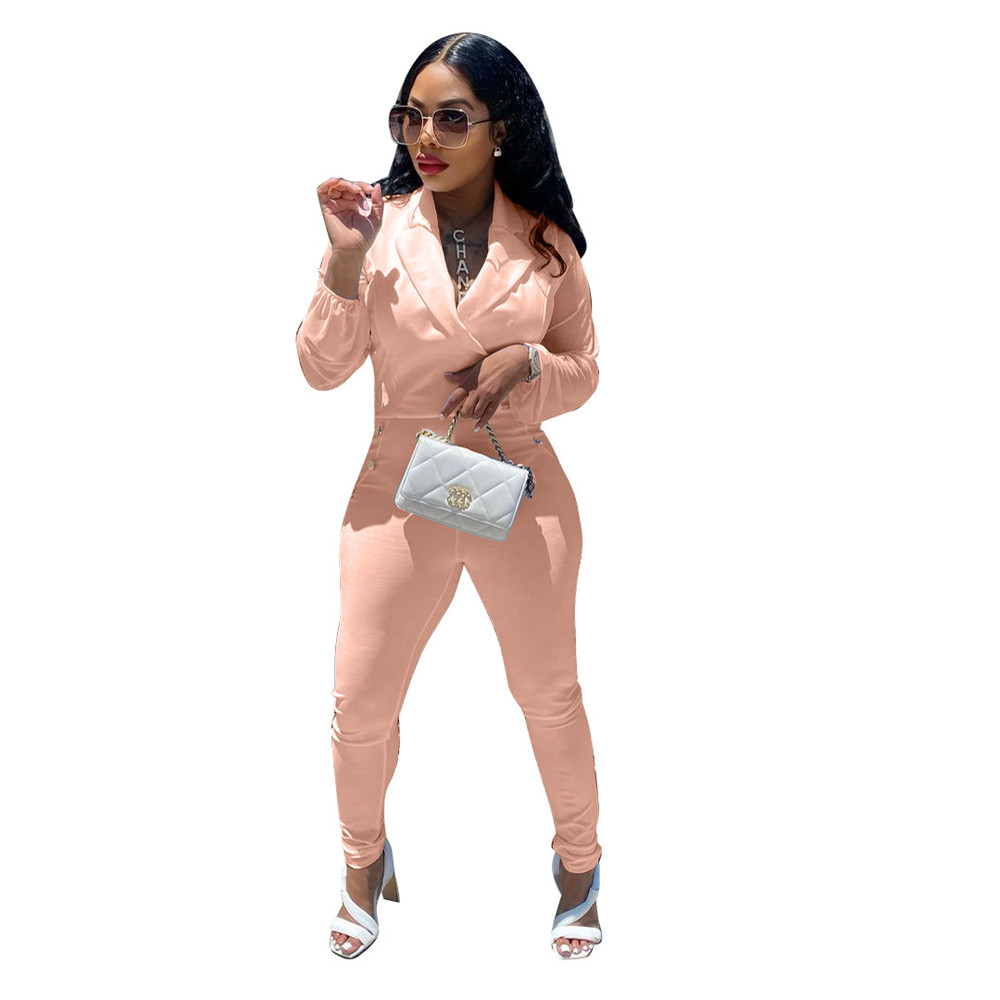 Fall Winter long sleeve Jumpsuits Women Bodycon Rompers 2XL Solid Turn-down Collar Jumpsuits One Piece Outfits Skinny Overalls leggings Casual Streetw