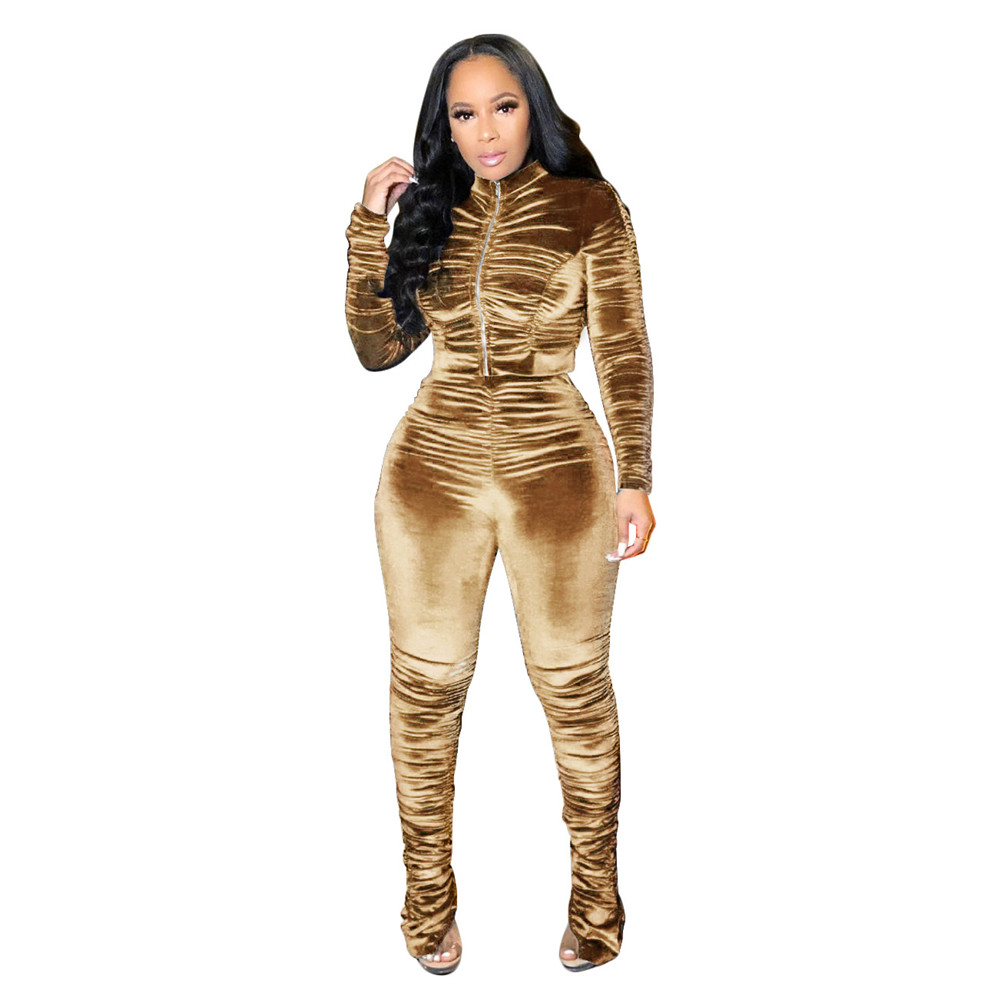 Fall Winter Velvet Tracksuits Women Sweatsuits Long Sleeve Jacket and Stacked Pants Two Piece Sets Matching Outfits Casual Jogger suits Workout Sporsw