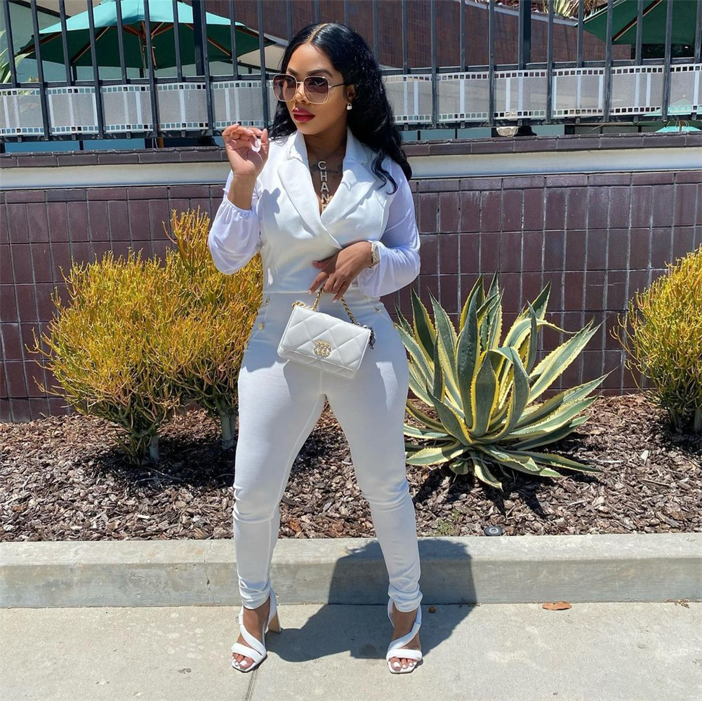 Fall Winter long sleeve Jumpsuits Women Bodycon Rompers 2XL Solid Turn-down Collar Jumpsuits One Piece Outfits Skinny Overalls leggings Casual Streetw
