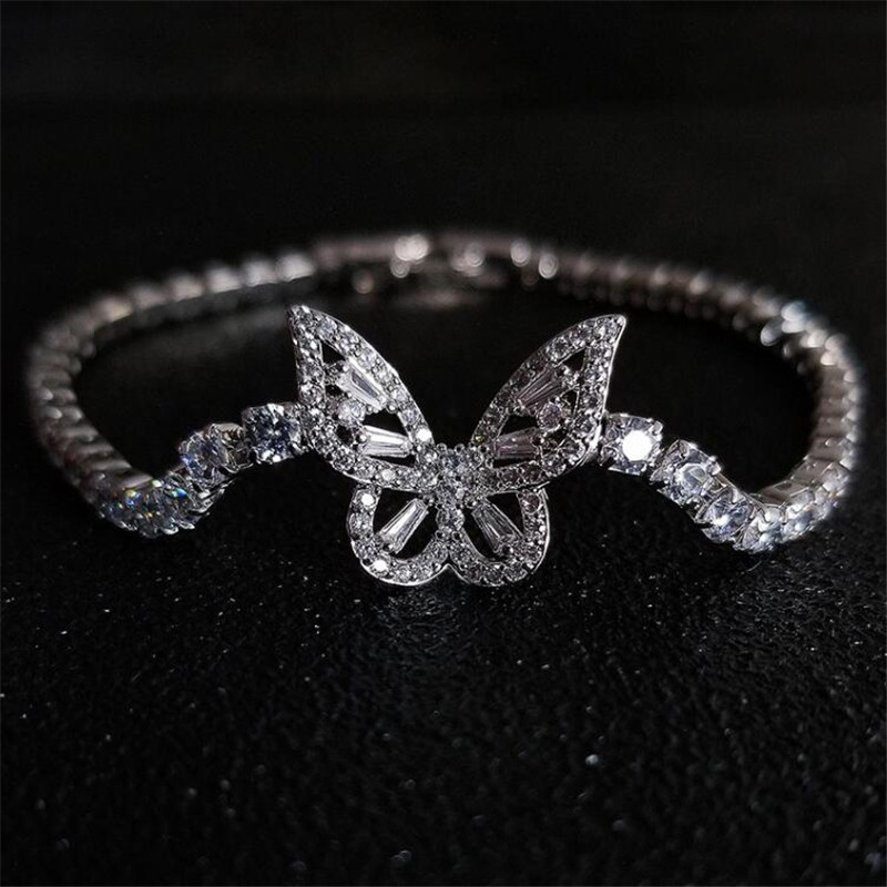 Bracelet For Women 925 Sterling Silver Round Cut 5A Cubic Zircon Butterfly Bangle Luxury Ins Top Selling Wedding Lover Gift Jewelry