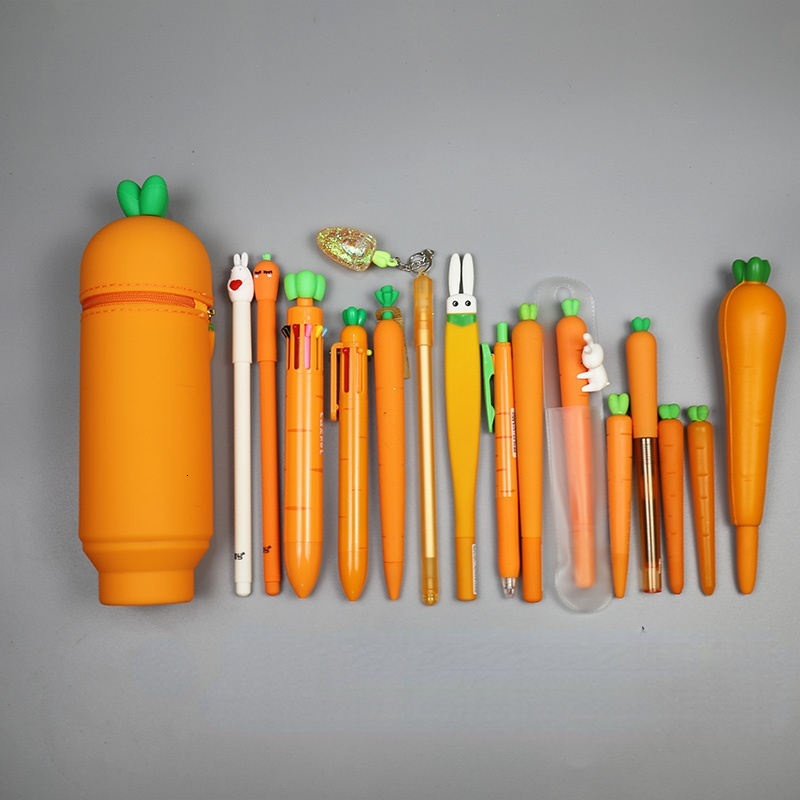 Other Toys Creative Carrot Series Silicone Soft Pencil Case Penholder Organizer Bag Kawaii Stationery Set Kids Birthday Gift 230105