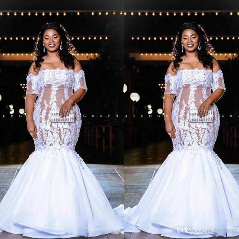 White Evening Dresses Mermaid Lace Applique Off The Shoulder Short Sleeves Custom Made Formal Ocn Wear Arabic Prom Gown Vestidos