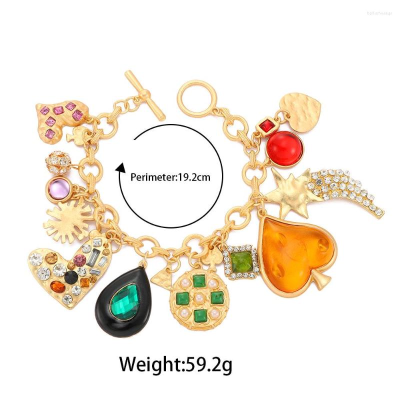 Charm Bracelets Big Statement Colorful Crystal Pearl Mixed Charms Fashion Gold Bangles Bracelet Street Trendy Jewelry
