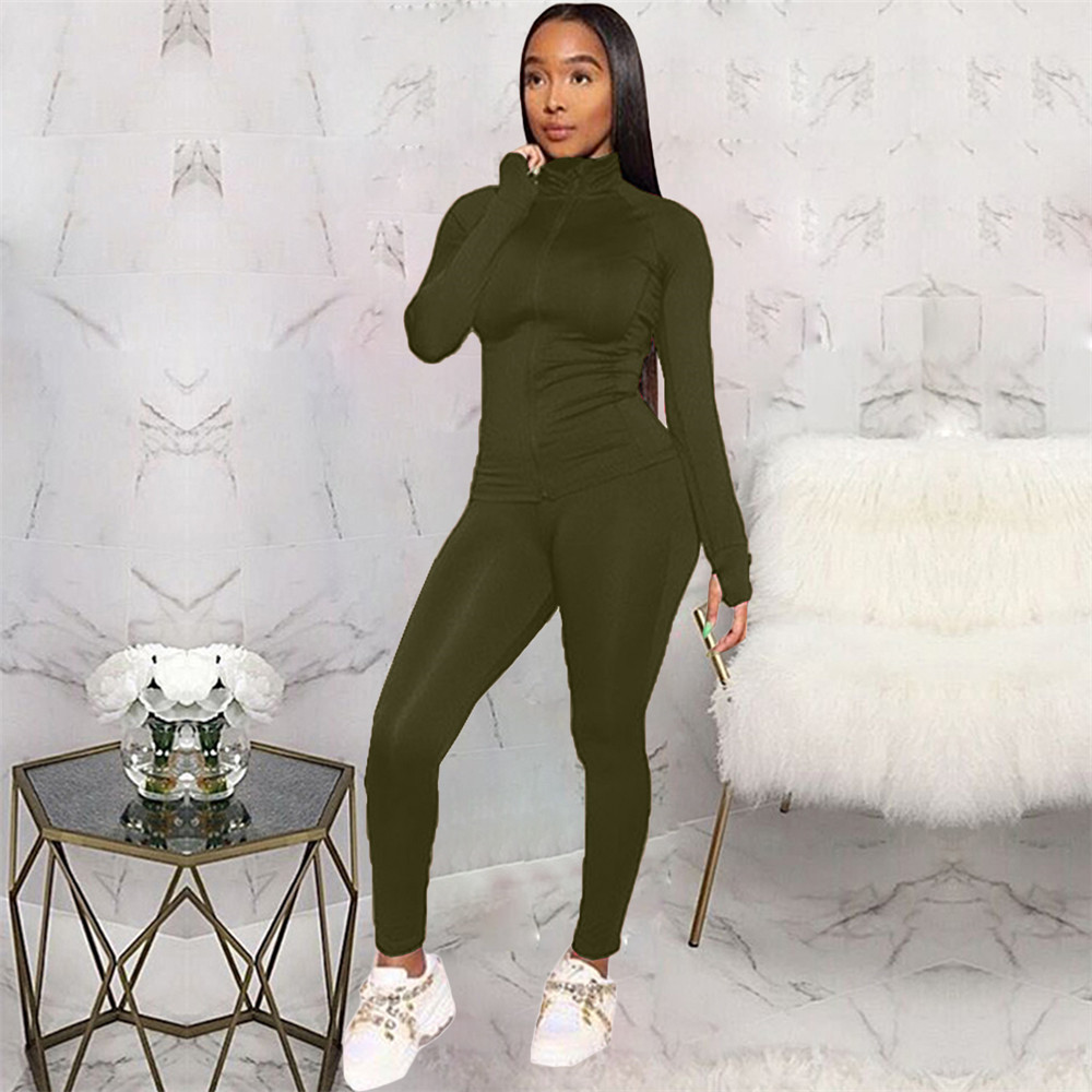 Fall Winter Tracksuits Women Outfits Long Sleeve Solid Jacket and Pants Two Piece Sets Outwork Sportswear Casual Jogger suits Black Sweatsuits 8573