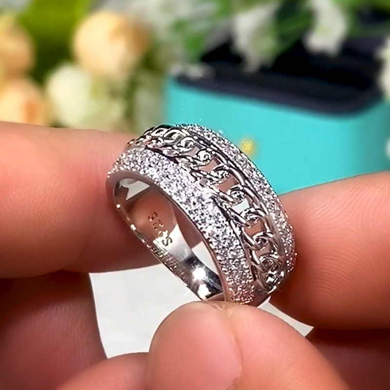 Vecalon chain ring Women Men Jewelry 120pcs Simulated diamond Cz 925 Sterling Silver lover Engagement wedding Band ring